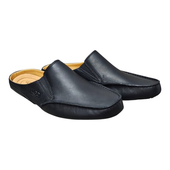 UGG Australia Leather Slip-on Mule Black Cushion Driving Slipper Shoe - Picture 2 of 15